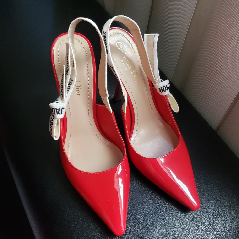 Dior Red Patent Leather Slingback Heels